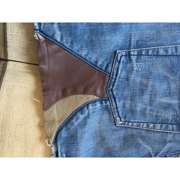 Bebe Jeans Y2K Brown Leather frayed edge mini denim Jean skirt Women’s Size 29 - Picture 4 of 6